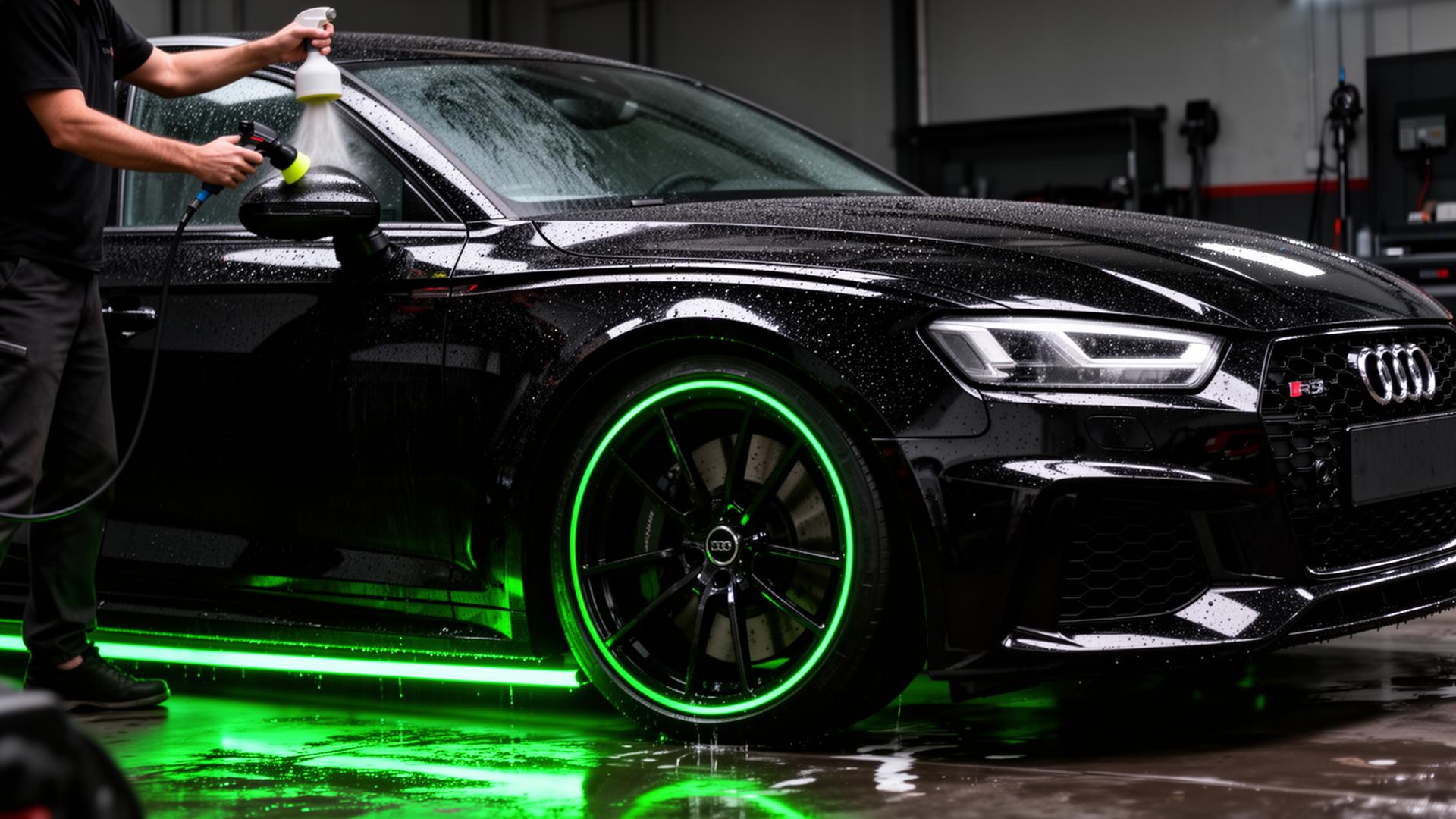 Black Audi being detailed